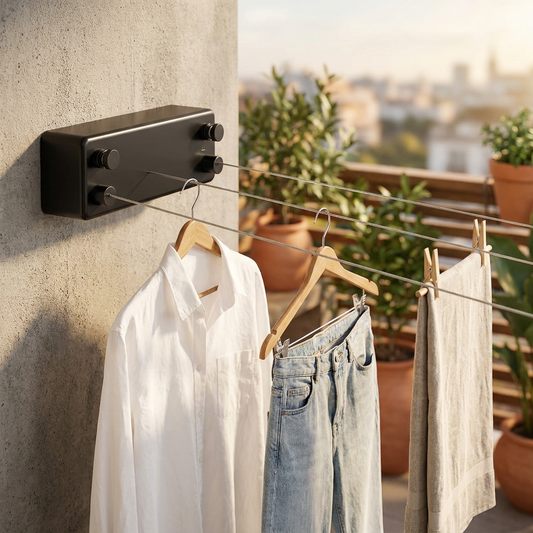 Retractable clothesline with clothes drying on a balcony - lifestyle