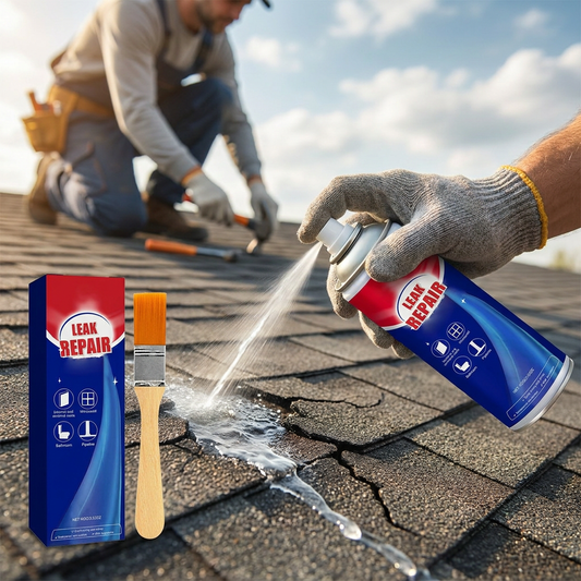 Person spraying waterproof leak repair sealant on a roof - lifestyle